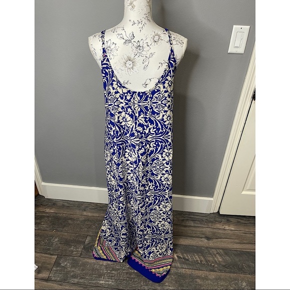 Pink Blush Floral Blue White Maxi Dress Size Small Boho Beach USA - Picture 2 of 3